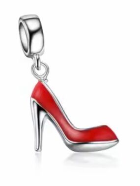 Silver Red High Heel Dangle Charm